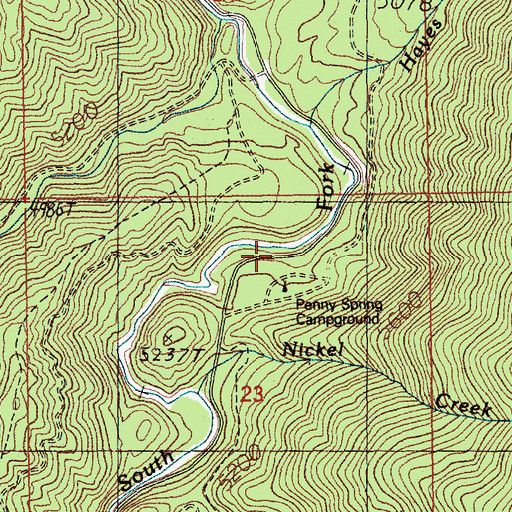 Topographic Map of Penny Spring Campground, ID