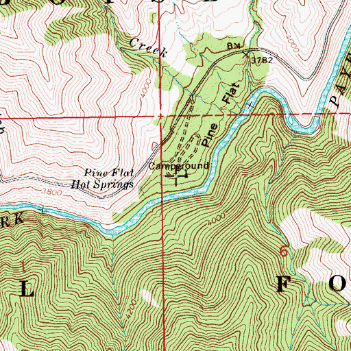 Topographic Map of Pine Flats Campground, ID