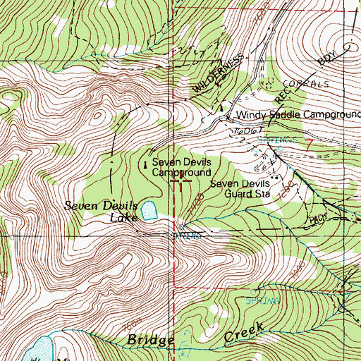 Topographic Map of Seven Devils Recreation Site, ID