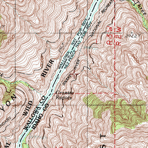 Topographic Map of Granite Creek Rapids, ID
