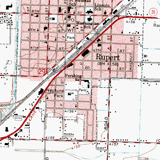 Topographic Map of Pershing Intermediate School, ID