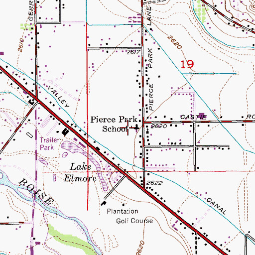 Topographic Map of Pierce Park Elementary School, ID