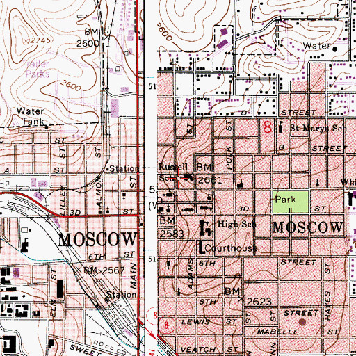 Topographic Map of J Russell Elementary School, ID
