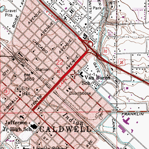 Topographic Map of Van Buren Elementary School, ID