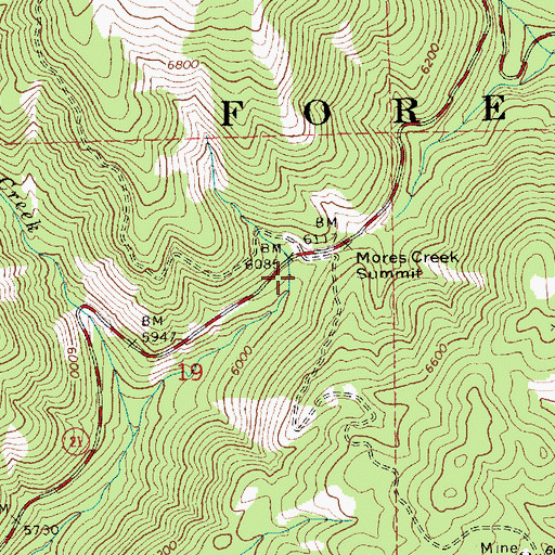 Topographic Map of Mores Creek Summit Recreation Site, ID