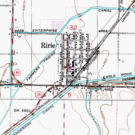 Topographic Map of Ririe Junior-Senior High School, ID