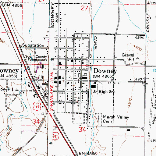 Topographic Map of Downey Elementary School, ID