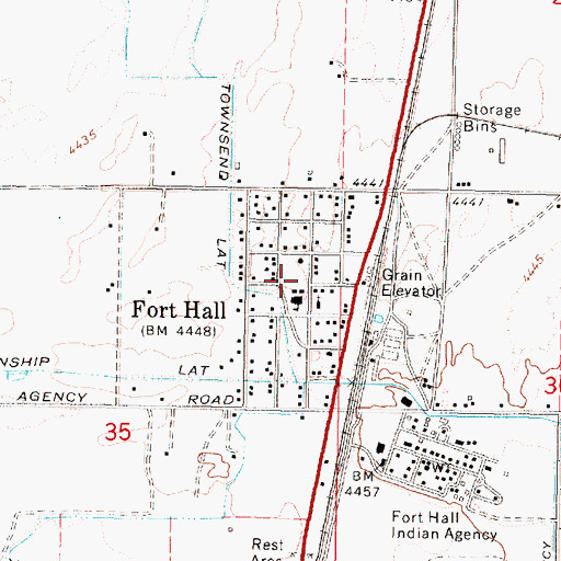 Topographic Map of Fort Hall Elementary School, ID
