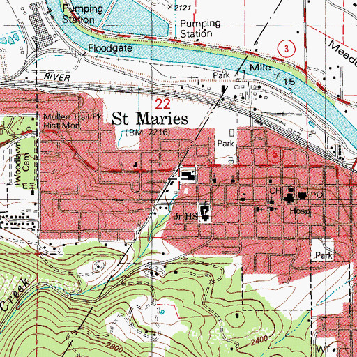 Topographic Map of Heyburn Elementary School, ID