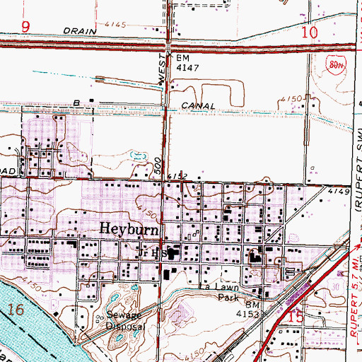 Topographic Map of Heyburn Seventh-Day Adventist School, ID