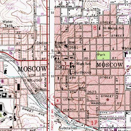 Topographic Map of Moscow Senior High School, ID