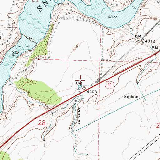 Topographic Map of Massacre Rocks Rest Area, ID