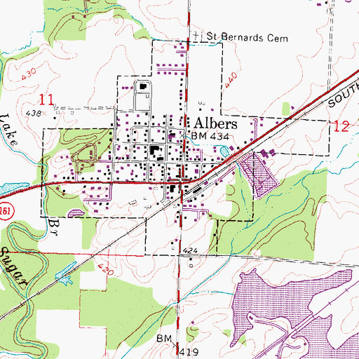 Topographic Map of Albers, IL