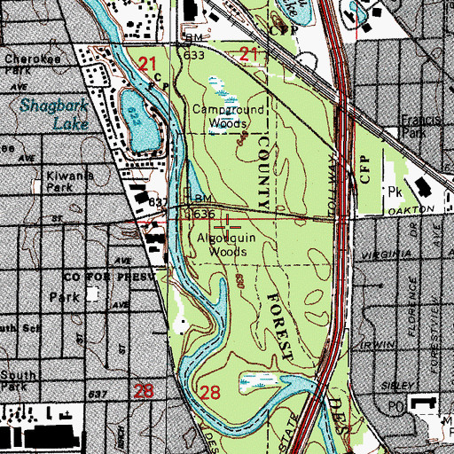 Topographic Map of Algonquin Woods, IL