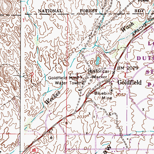 Topographic Map of Goldfield Mine, AZ