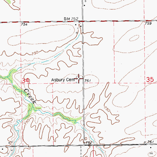 Topographic Map of Asbury Cemetery, IL