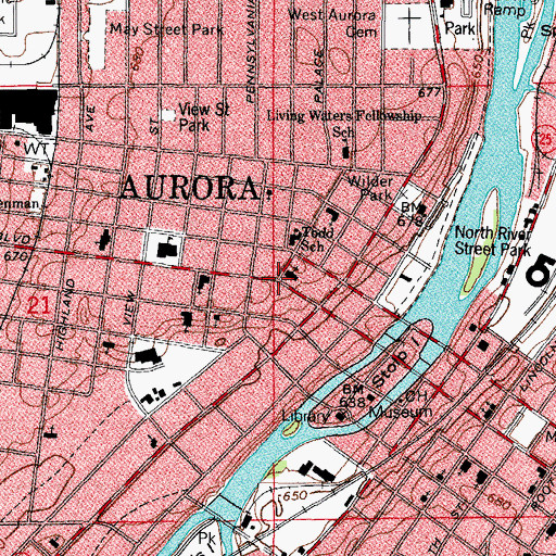 Topographic Map of Aurora, IL