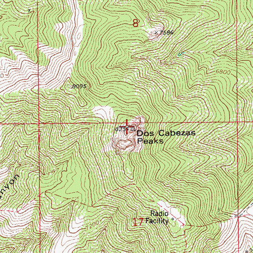 Topographic Map of Dos Cabezas Peaks, AZ