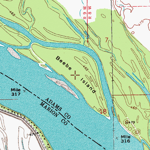 Topographic Map of Beebe Island, IL