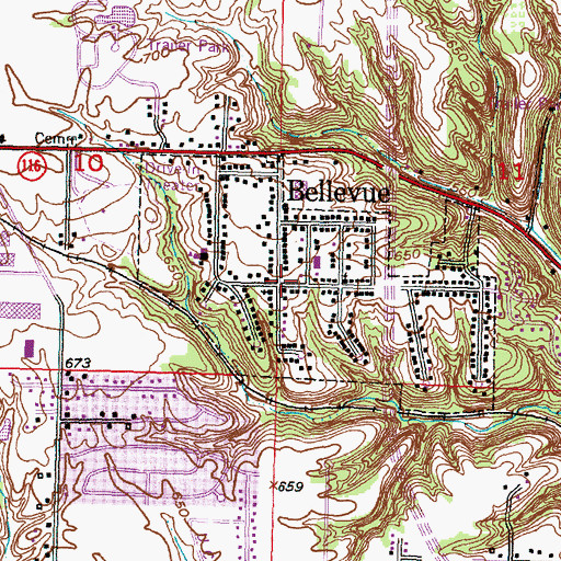 Topographic Map of Bellevue, IL