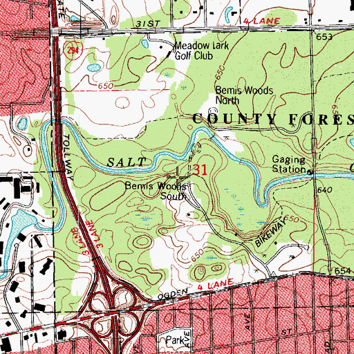 Topographic Map of Bemis Woods South, IL