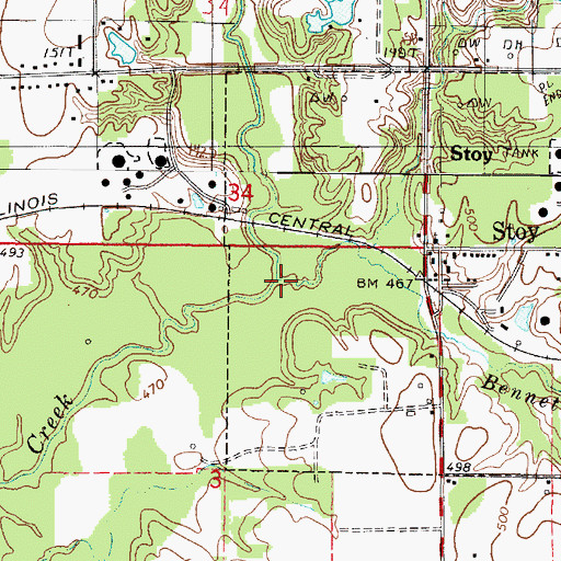 Topographic Map of Bennett Creek, IL