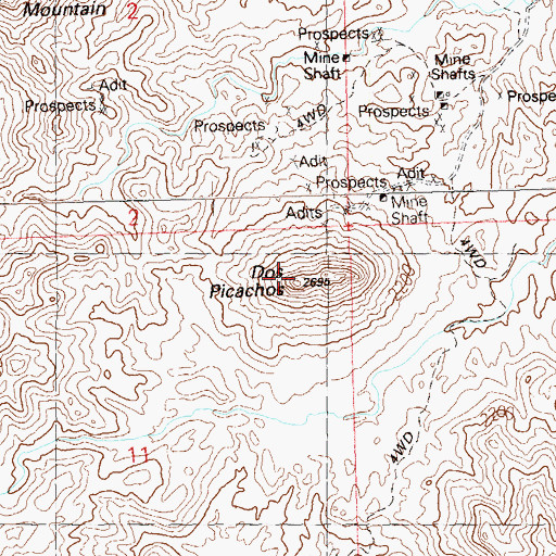 Topographic Map of Dos Picachos, AZ