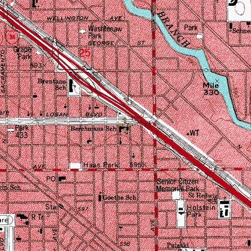 Topographic Map of Berchmans School, IL