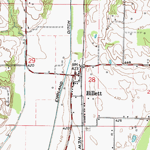 Topographic Map of Billett, IL