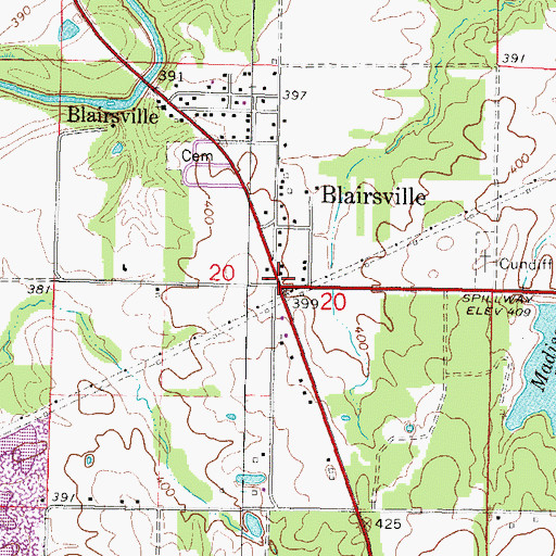 Topographic Map of Blairsville, IL