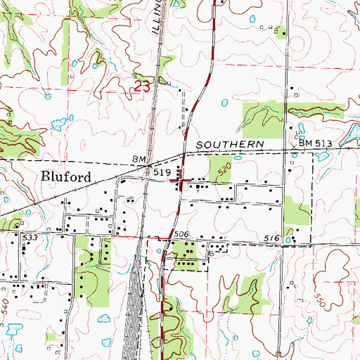 Topographic Map of Bluford, IL