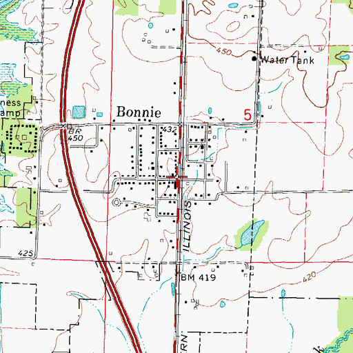 Topographic Map of Bonnie, IL