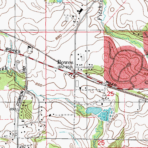 Topographic Map of Bowes, IL