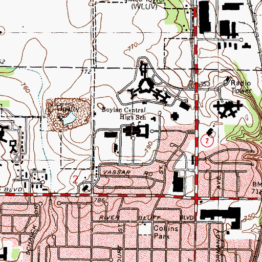 Topographic Map of Boylan Central High School, IL