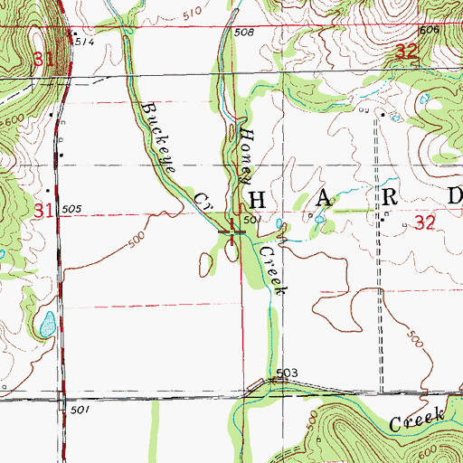 Topographic Map of Buckeye Creek, IL