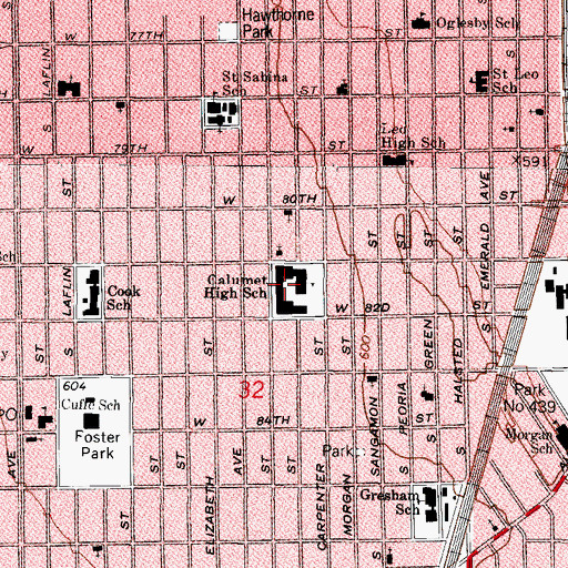 Topographic Map of Calumet High School, IL