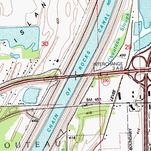 Topographic Map of Chain of Rocks Canal, IL