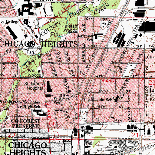 Topographic Map of Chicago Heights, IL