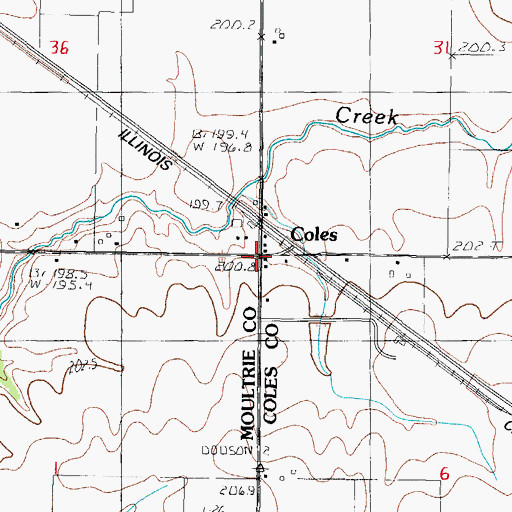 Topographic Map of Coles, IL