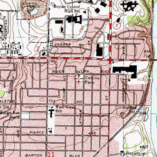Topographic Map of Collins Park, IL