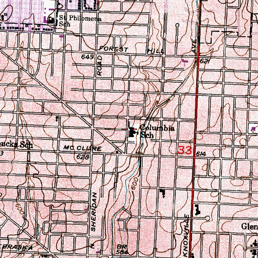 Topographic Map of Columbia Middle School, IL