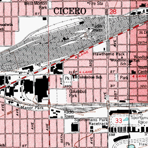 Topographic Map of Columbus Elementary School, IL