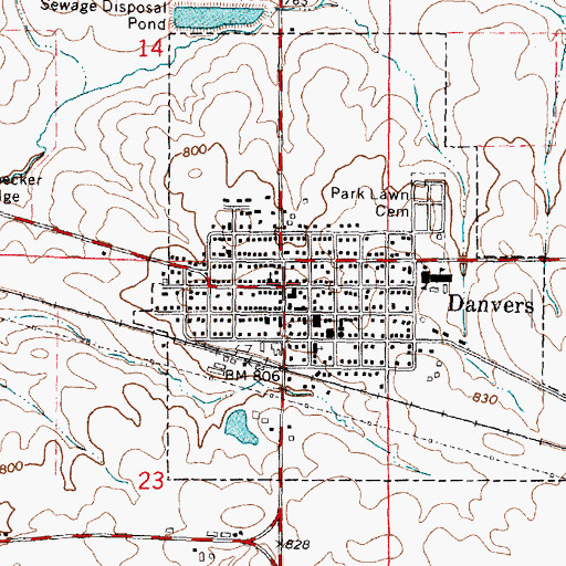 Topographic Map of Danvers, IL