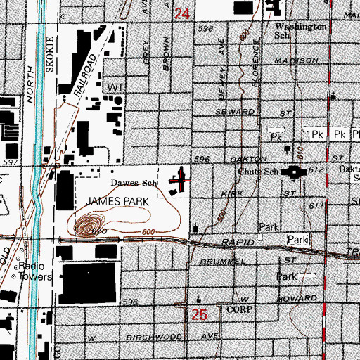 Topographic Map of Dawes Elementary School, IL