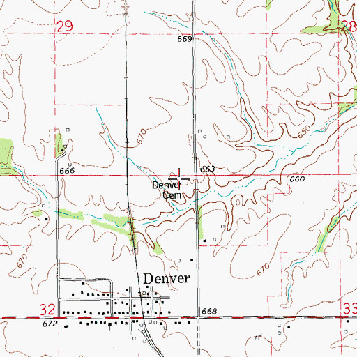 Topographic Map of Denver Cemetery, IL