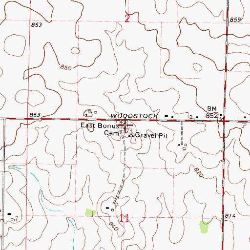 Topographic Map of East Bonus Cemetery, IL