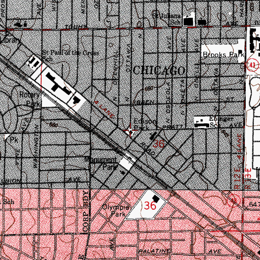 Topographic Map of Edison Park, IL