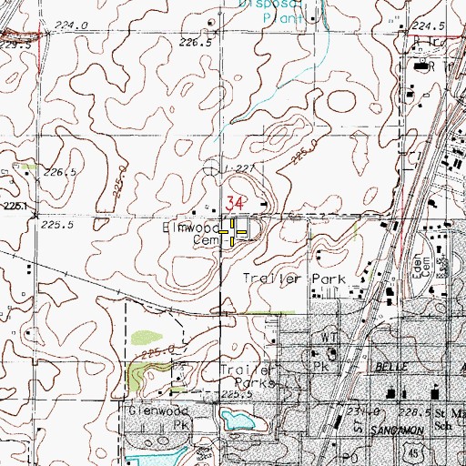 Topographic Map of Elmwood Cemetery, IL