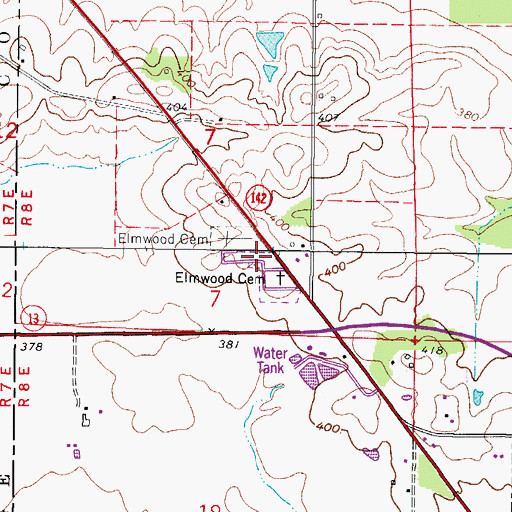 Topographic Map of Elmwood Cemetery, IL