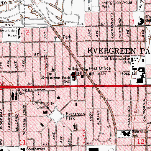Topographic Map of Evergreen Park Elementary School, IL